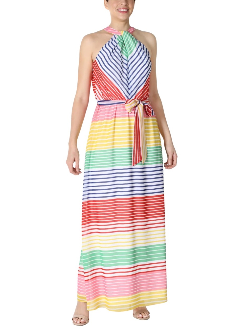 JULIA JORDAN Sleeveless Rainbow Stripe Maxi Dress SZ 2